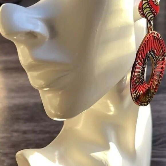 vintage Natural Wood fabric Boho western Dangle Earrings - Picture 11 of 11